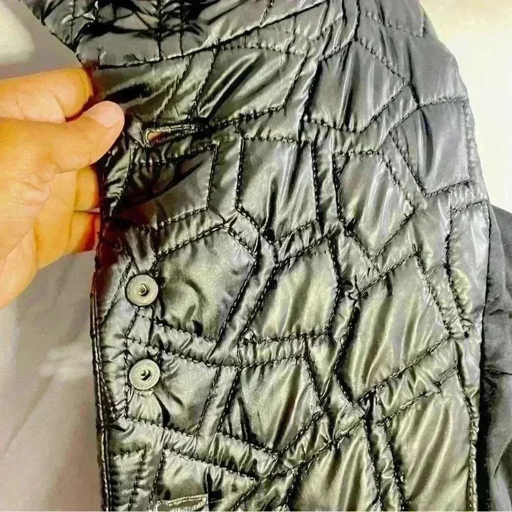 LAFLAMME FOURRURE  GLOSSY QUILTED TRENCH GORGEOUS COAT SLEEVES SIZE M - Picture 15 of 16